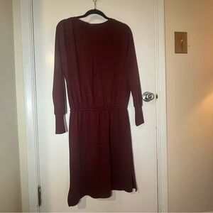 prAna MAROON SUNRISE RAGLAN SLEEVE DRAWSTRING WAIST DRESS SZ L LARGE GUC